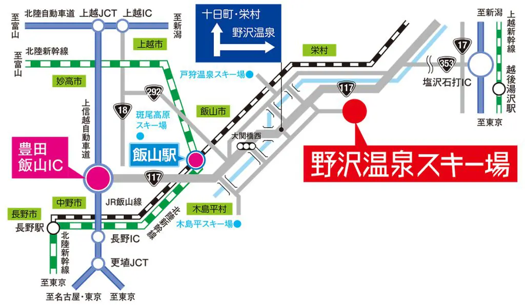 野沢温泉スキー場までのアクセス図版